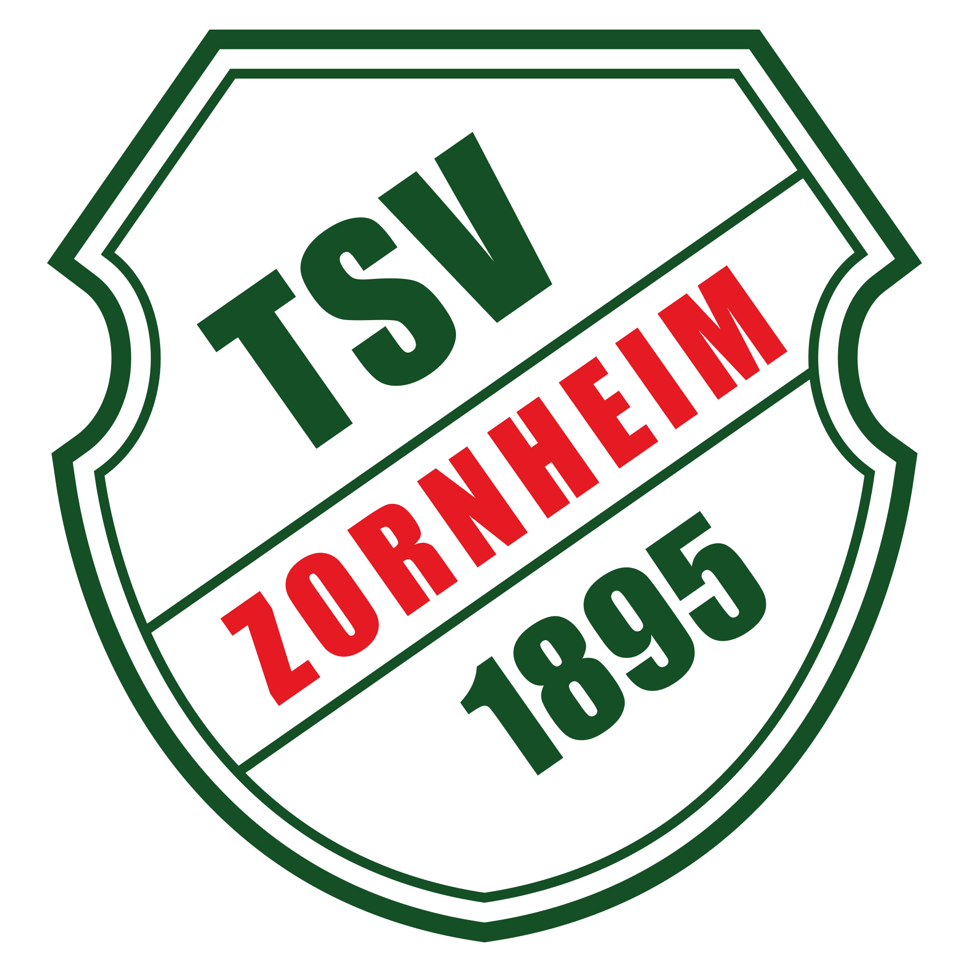 Logo des TSV Zornheim, 1895, in grüner und roter Schrift auf einem geschützten Schildhintergrund.