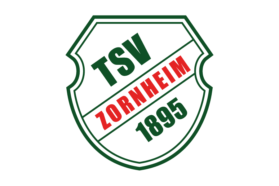 Logo des TSV Zornheim, 1895, in grüner und roter Schrift auf einem geschützten Schildhintergrund.